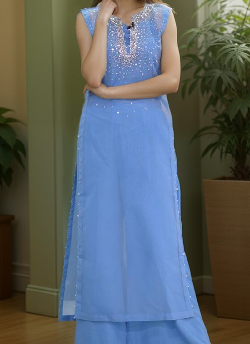 Lilac Sequined & Cutt-Dana Work Kurta With Embellished Metallic Palazzo Set & Embellished Dupatta main image 0