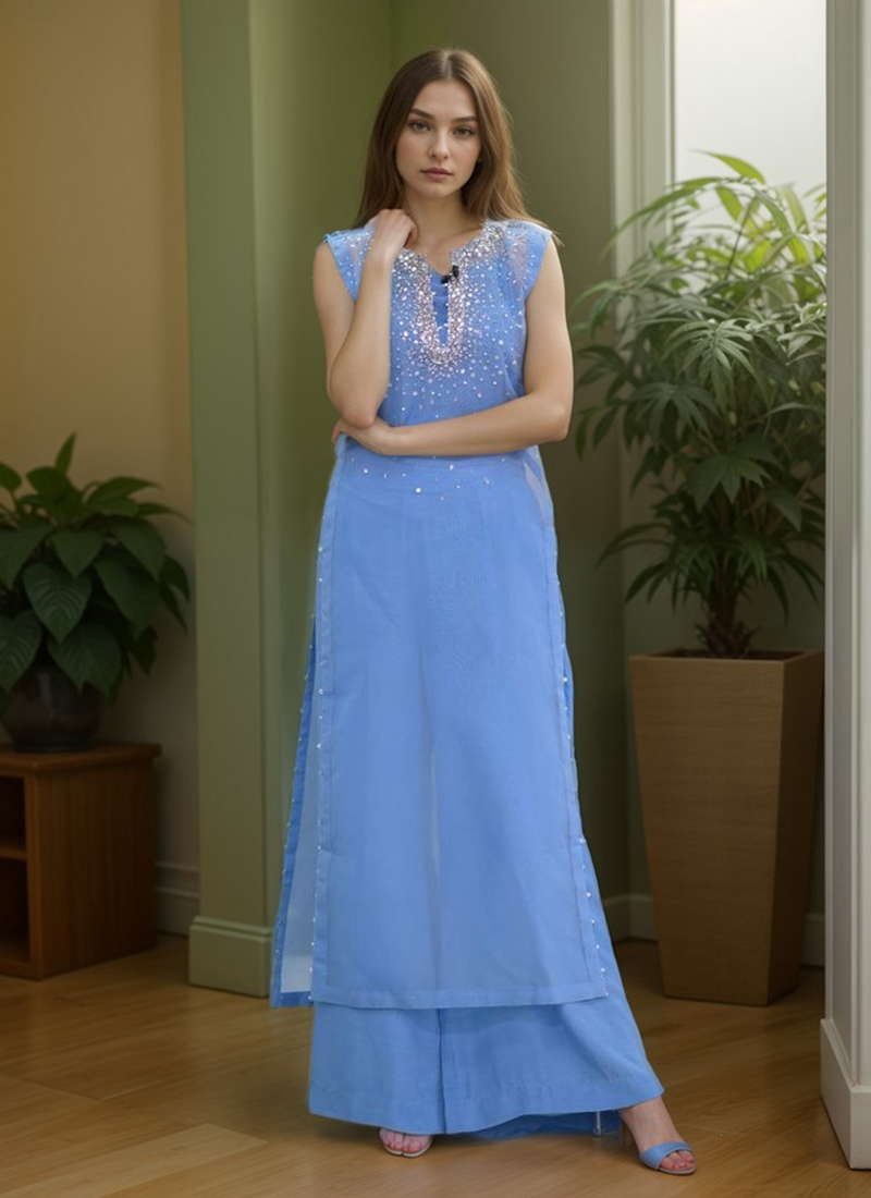 Printed Slit Kurta and Palazzo Set