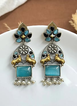 Aqua Blue Kundan Beaded Motif Dangler Earrings