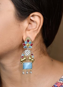 Aqua Blue Kundan Beaded Motif Dangler Earrings