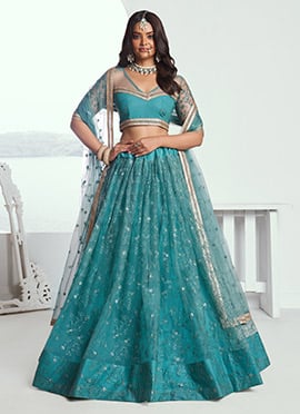 Aqua Blue Net Embroidered Sequins Stunning Lehenga