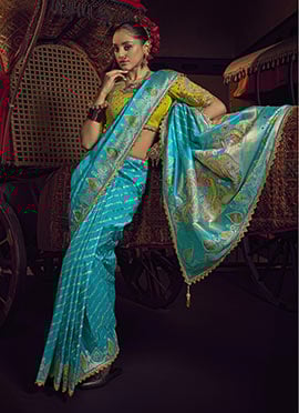 Aqua Blue Viscose Zari Hand Embroidered Sequins Saree