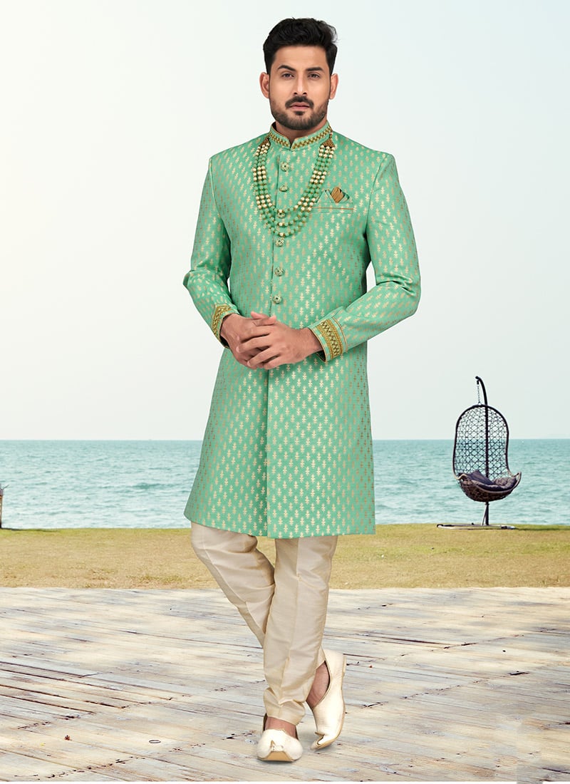Art Silk Jacquard Pakistani Style Indowestern Sherwani  Party Wear
