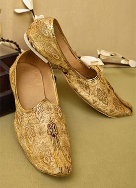 Artisan Fawn Zari Silk Jacquard Cutdana Mojri