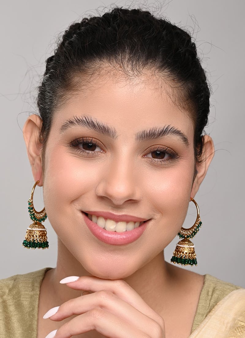 Artisan Green Pearl Stone Jhumka After Six Wear