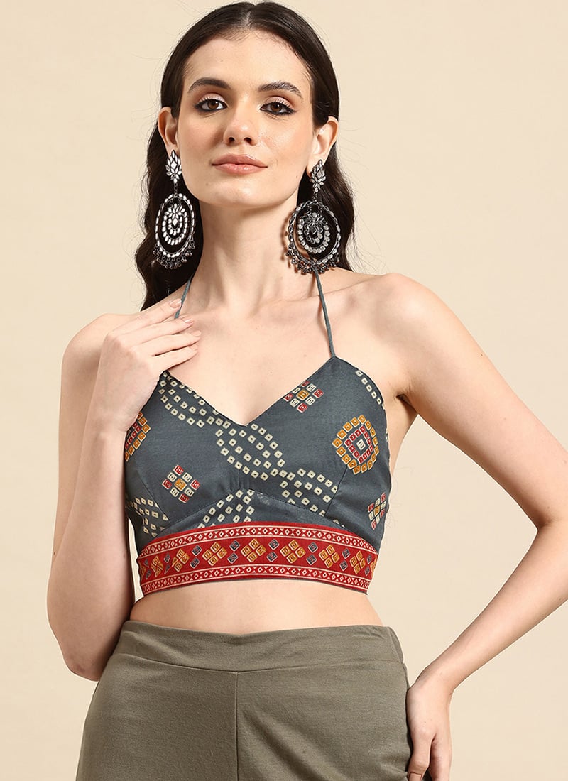 Artisan Grey Chanderi Ikat Bandhini Printed Blouse After Six Wear