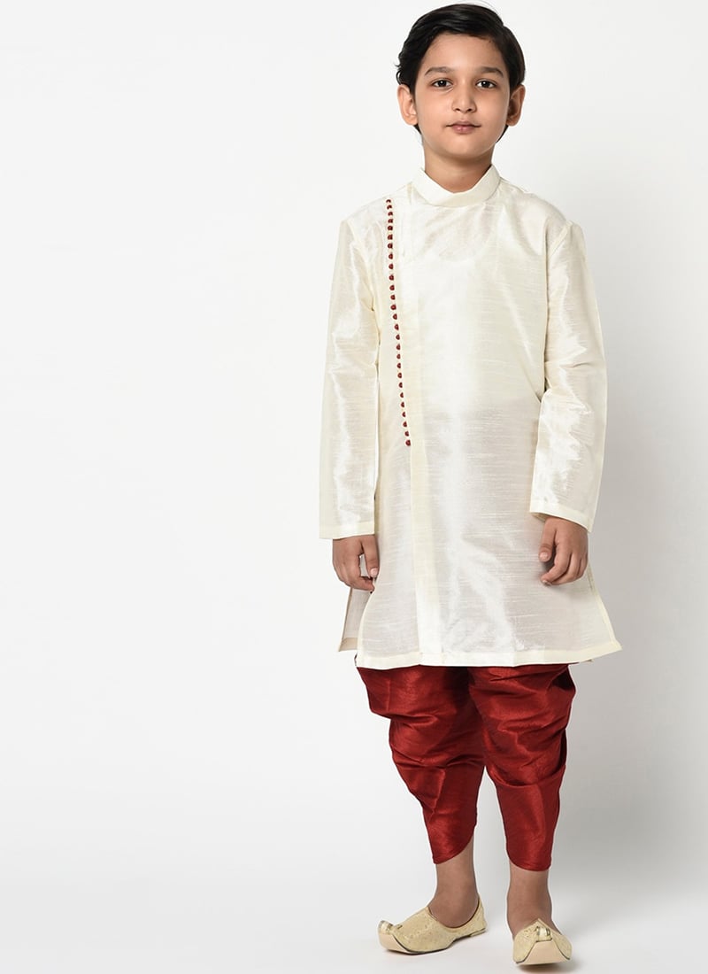 Artisanal Silk Dupion Dhoti Style Kids Boys Kurta Pyjama Party Wear