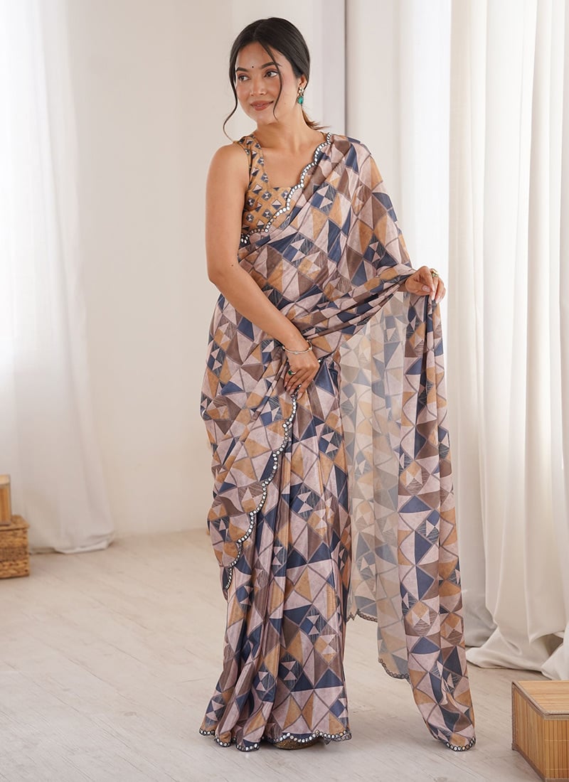 Artistic Multicolored Chinon Digital Floral Print Saree After Six Wear