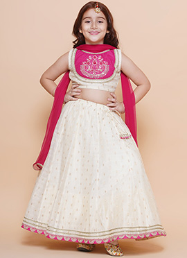 Artistic Silk Embroidered Kids Girls Umbrella Lehenga