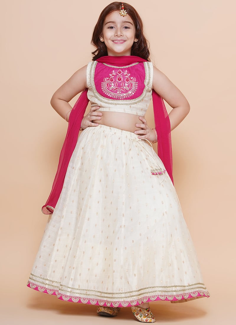 Artistic Silk Embroidered Kids Girls Umbrella Lehenga Festive Wear