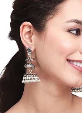 Artistic Silver Oxidised Three Tier Square Jhumka