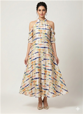 Artsy Ivory Silk Halter Dress