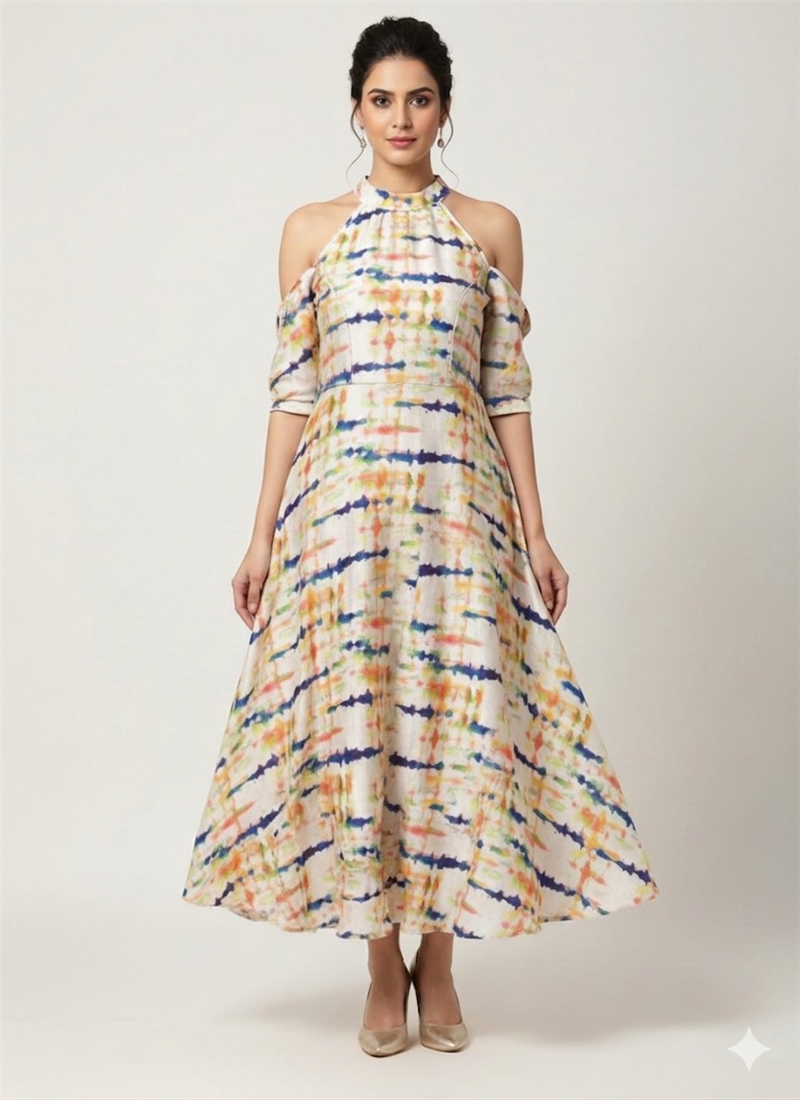 Artsy Ivory Silk Halter Dress After Six Wear