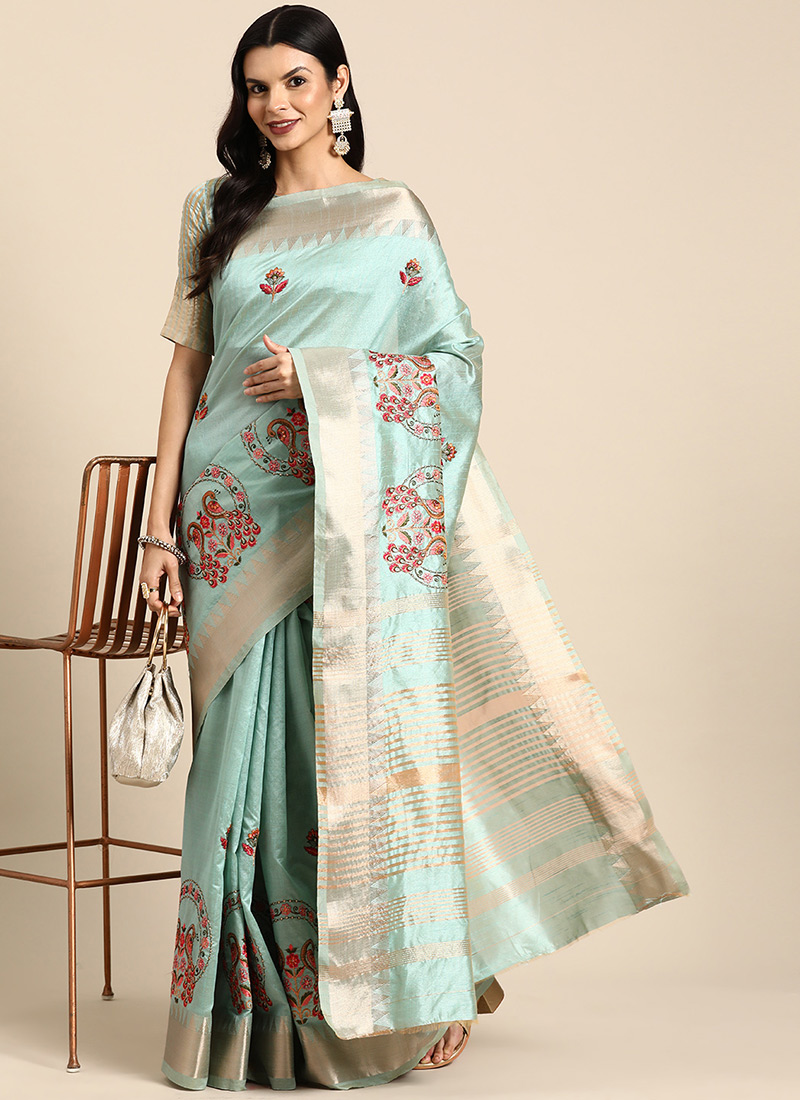 Assam Cotton Silk Designer Colourful Threads Embroidery Work Saree Festive Wear,
