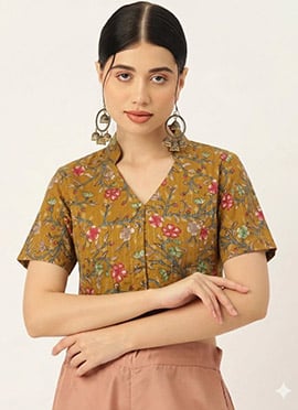 Attractive Mustard Cotton Printed Blouse