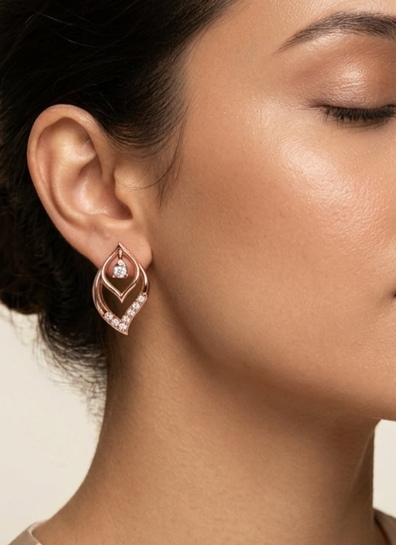 Attractive Rose Gold 925 Sterling Silver Stud Earrings With Sparkling Moissanite Wedding Wear