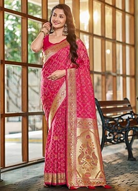 Baby Pink  Jacquard Woven Zari Border Patola Banarasi Satin Silk Saree