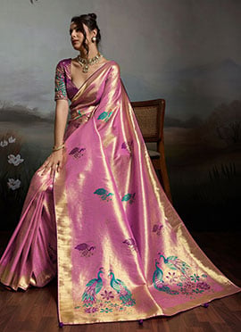 Baby Pink Banarasi Jacquard Zari Woven saree