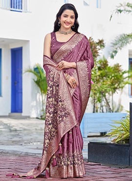 Baby Pink Banarasi Satin Silk Jacquard Woven Saree With Zari Border