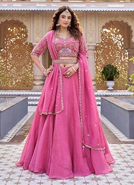 Baby Pink Crunchy Silk Embroidered Sequins With Moti Work Lehenga