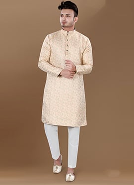 Baby Pink Jacquard Silk Kurta Pyjama