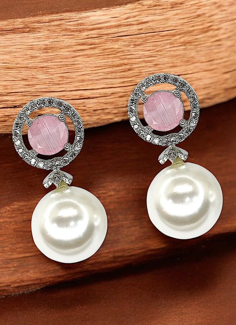Baby Pink Kundan Stones And Moti Stud Festive Wear