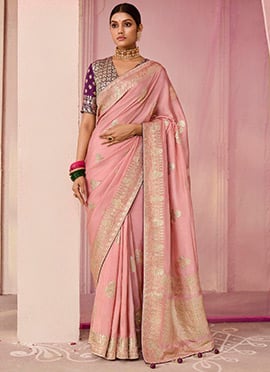 Baby Pink Silk Jacquard Woven Saree