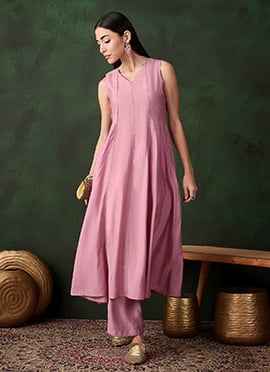 Baby Pink Silk Kurta Straight Pant Set