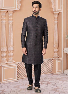 Balletic Sequins Hand Work Jacquard Silk Indowestern Sherwani