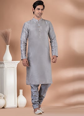 Banarasi Dupion Grey Kurta Pyjama