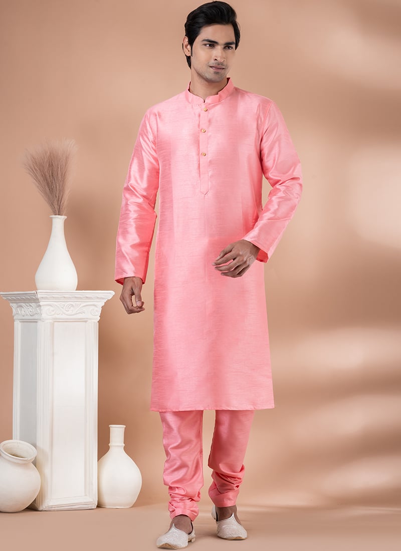 Banarasi Dupion Pink Kurta Pyjama
