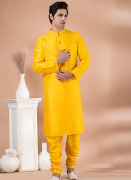 Banarasi Dupion Yellow Kurta Pyjama