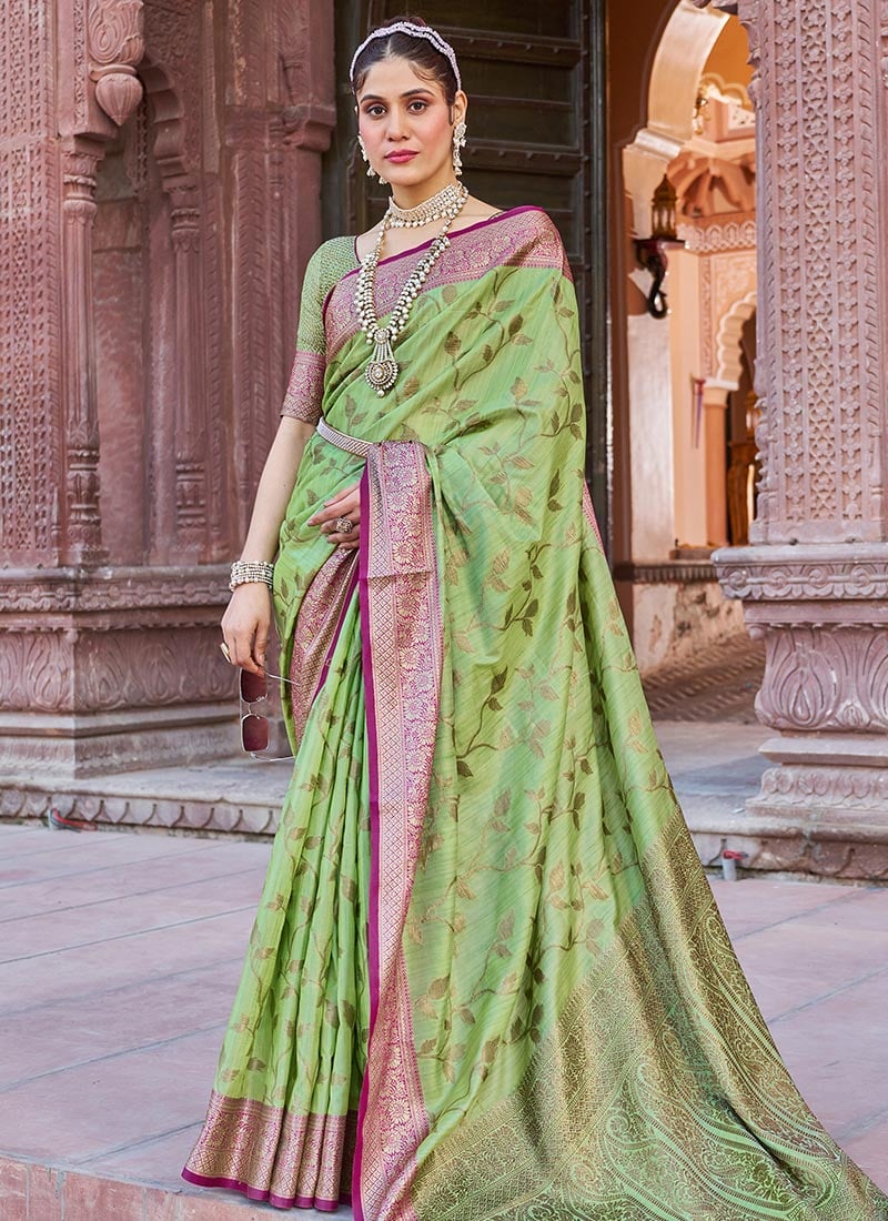 Banarasi Silk Zari Woven Green Saree Festive Wear-SASVS020PLGR