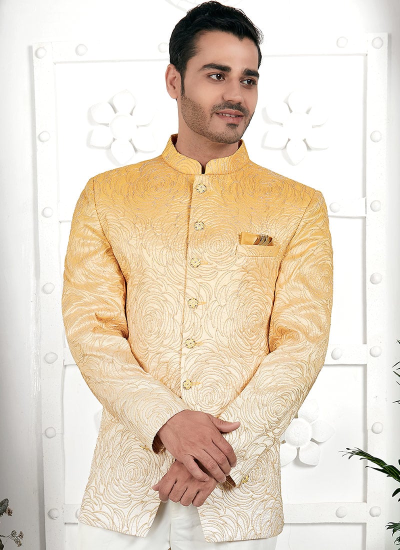 Bandhgala Silk Jacket With Sequins Thread Work Detailing