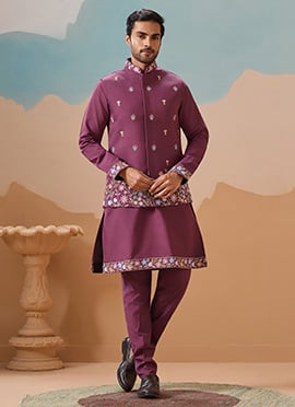 Beautiful Dusty Pink Viscose Silk Embroidered Sequins Thread Bandi Set