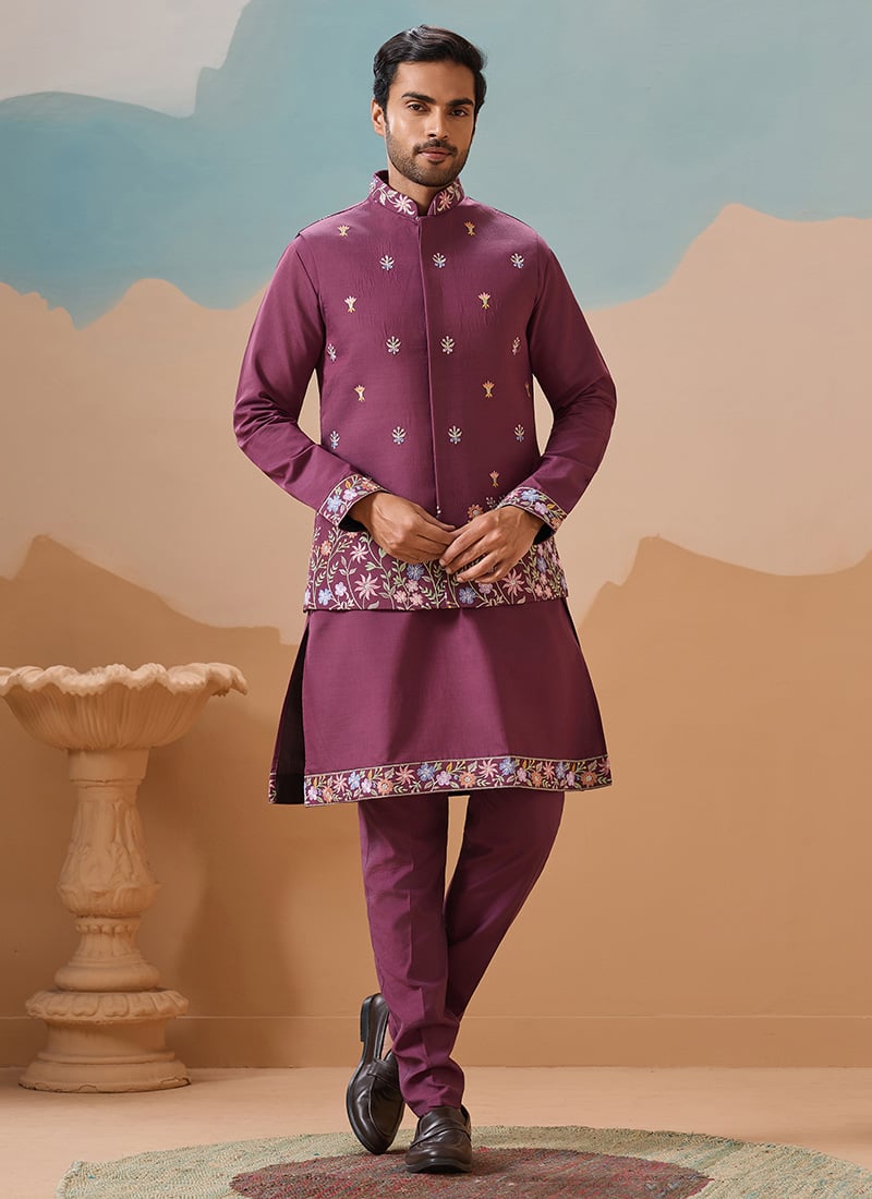 Beautiful Dusty Pink Viscose Silk Embroidered Sequins Thread Bandi Set Wedding Wear