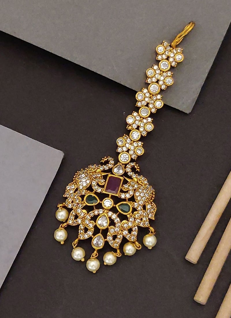 Beautiful Gold Stones Moti Mangtikka Festive Wear