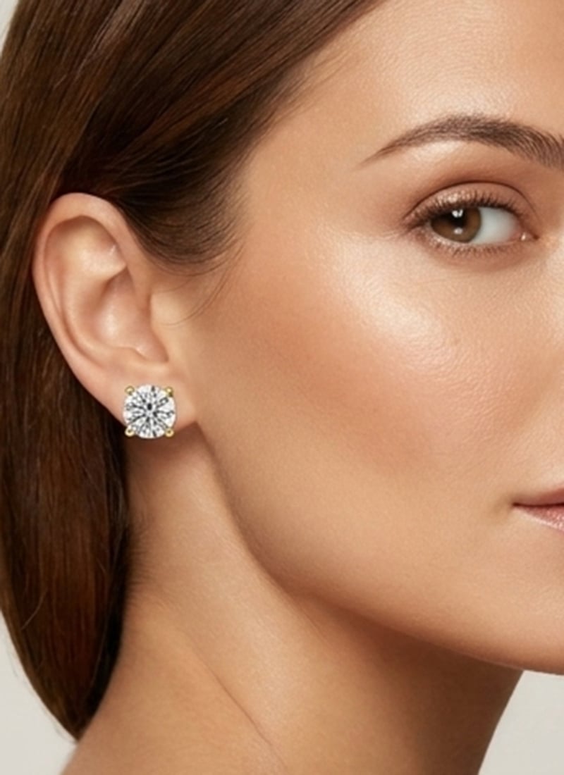 Beautiful Golden 925 Sterling Silver Stud Earrings With Moissanite Stones Wedding Wear