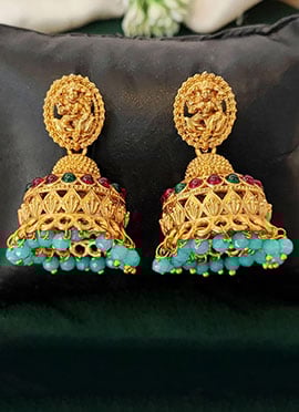 Beautiful Golden Beads Kundan Jhumka