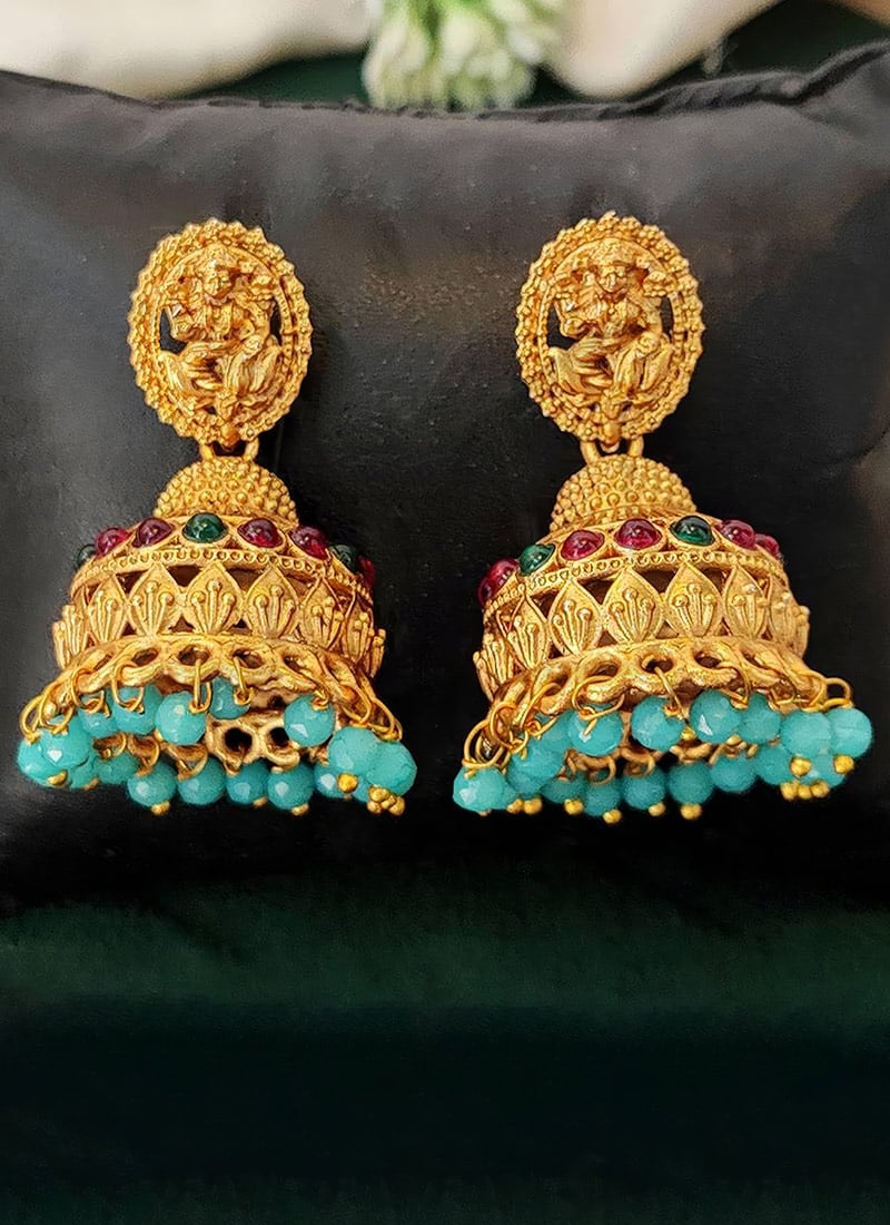 Beautiful Golden Beads Kundan Jhumka