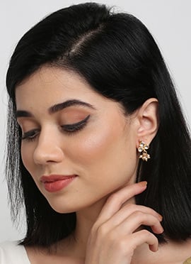 Beautiful Kundan Gold Plated Studs With White Stone And White Beads