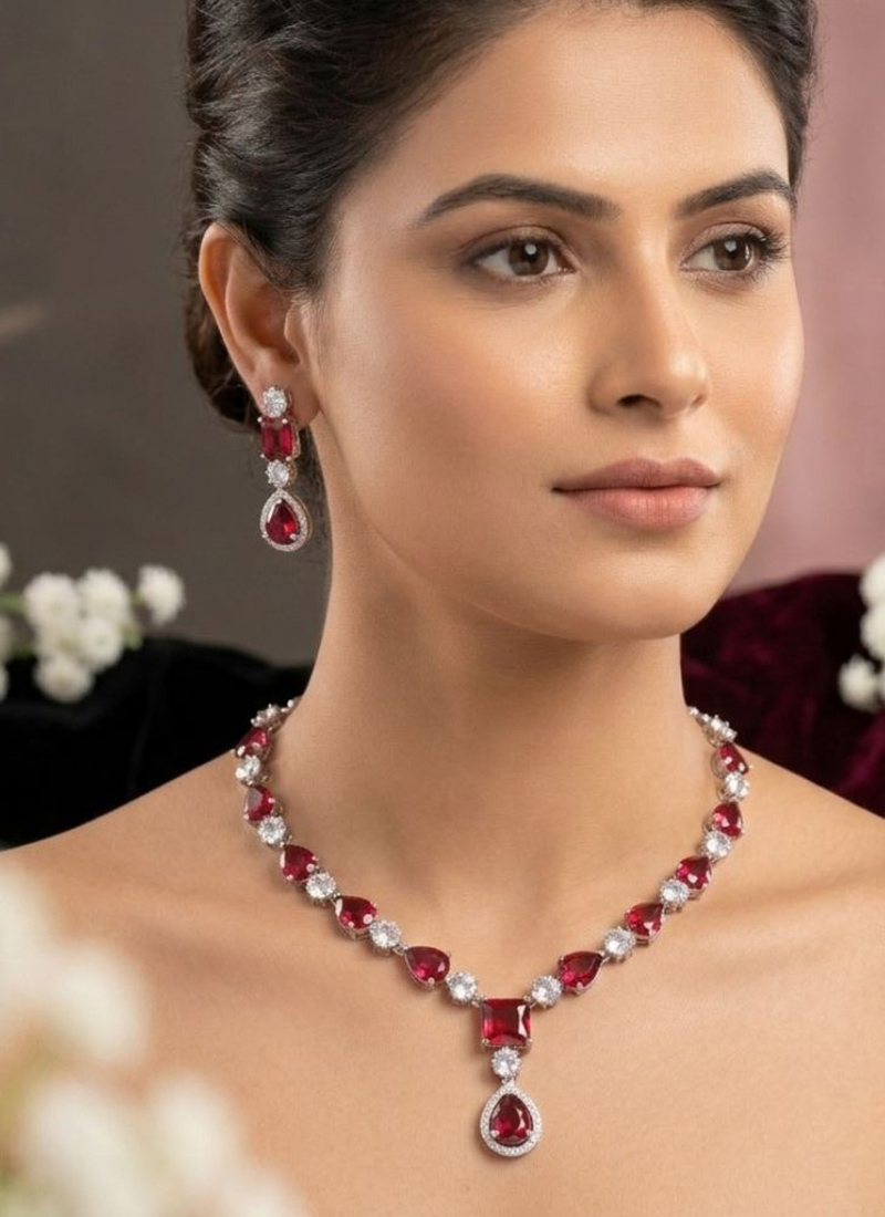 Beautiful Pink American Diamond Stone Kundan Necklace Wedding Wear