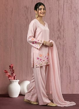Beautiful Pink Art Silk Resham Embroidered Salwar Suit
