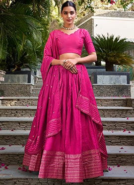 Beautiful Pink Chanderi Silk Zari Umbrella Lehenga