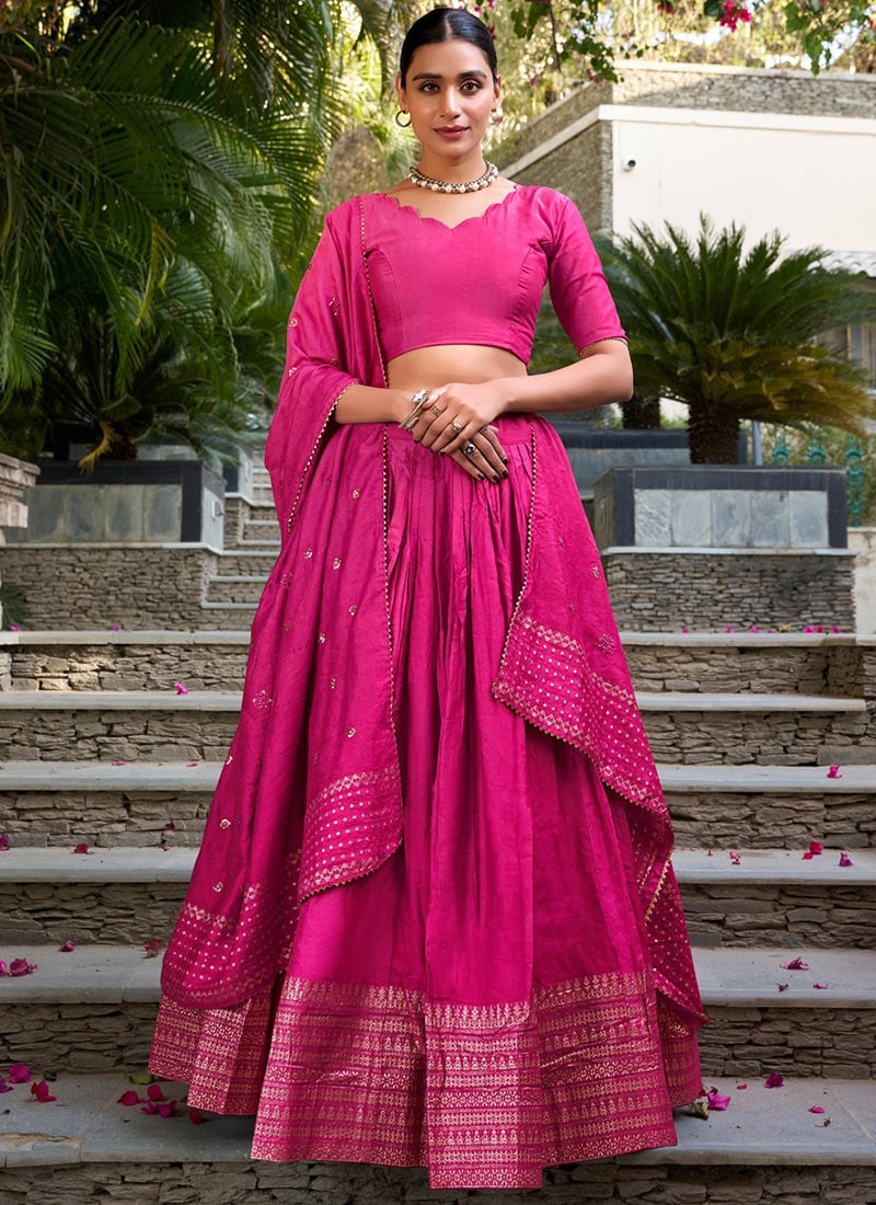 Beautiful Pink Chanderi Silk Zari Umbrella Lehenga Festive Wear