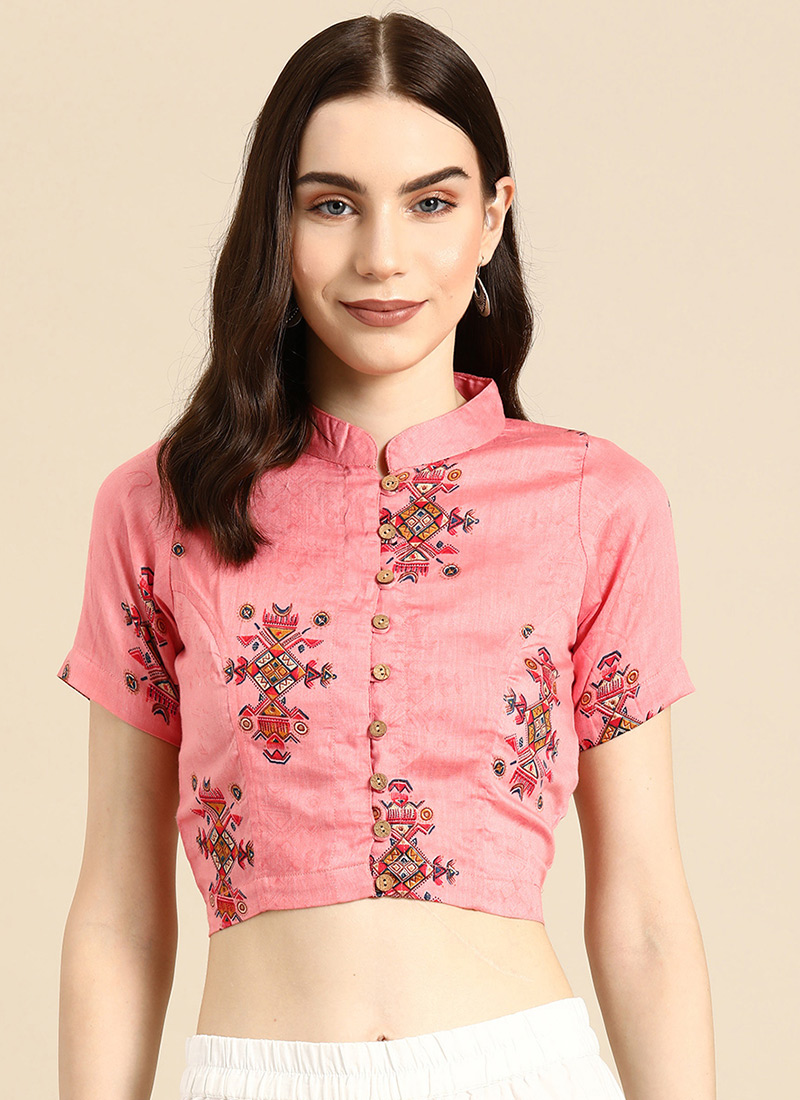 Beautiful Pink Cotton Printed Blouse After Six Wear