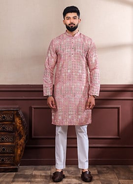 Beautiful Pink Cotton Printed Kurta Pyjama