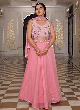 Beautiful Pink Jimmy Choo Embroidery Beads Work Umbrella Lehenga