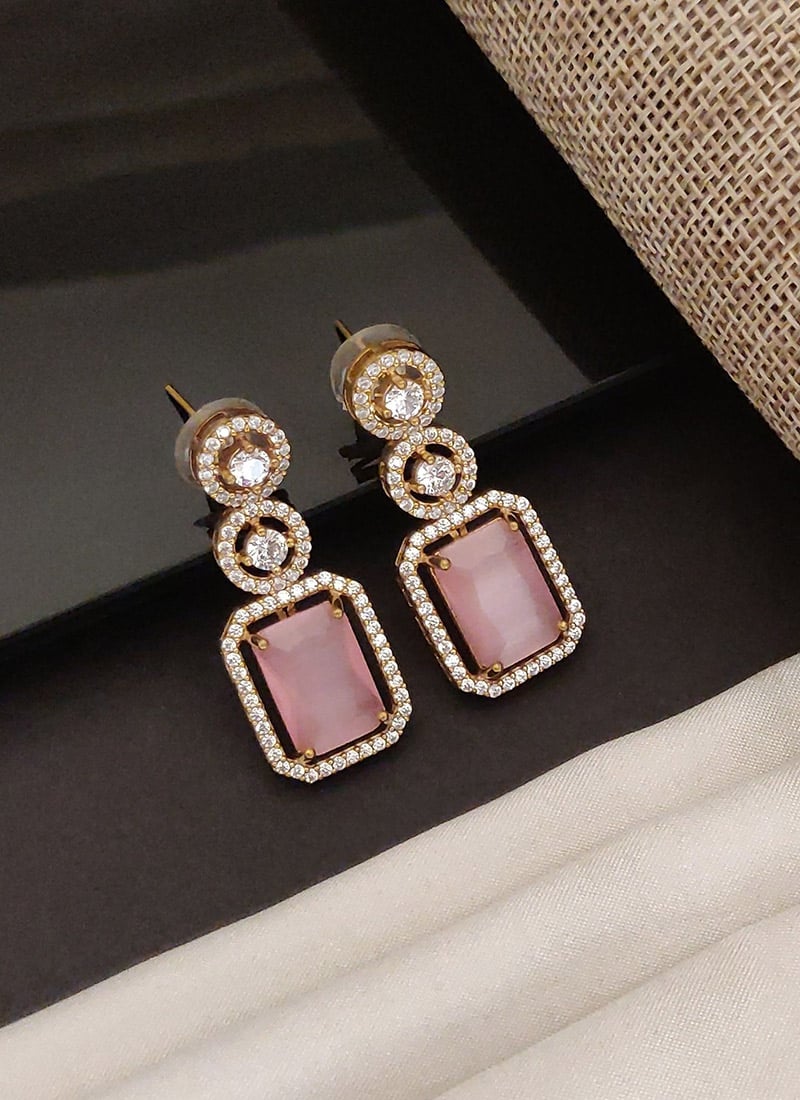 Beautiful Pink Kundan American Diamond Danglers Festive Wear