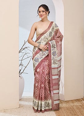 Beautiful Pink Silk Blend Digital Print Saree